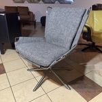 Fauteuil, grijs stof, rvs poten